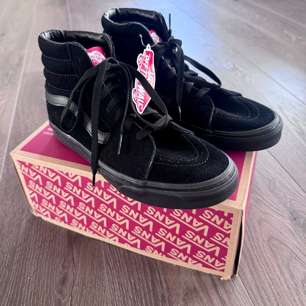 Vans Skate Sk8-Hi Shoe Sneaker Hightop Black Out Suede Canvas Men 8 / Women 9.5